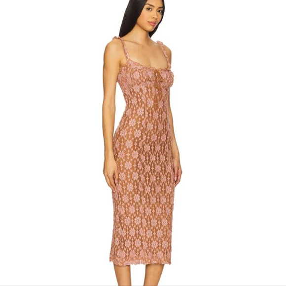 Free People Pink and Brown Midi Dress - Picture 6 of 9
